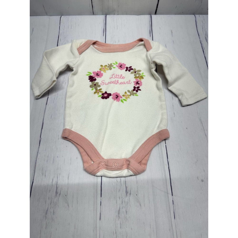 Baby Kiss Long Sleeve White W/Pink Trim One Piece 0-3M